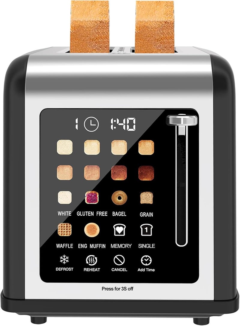 Clixane 2 Slice Toaster Touch Screen, Stainless Steel Toasters Digital Timer 2 Slot Toasters, 8 Shade Settings 6 Bread Types for Bagel, Cancel, Defrost (Black) - Image 1